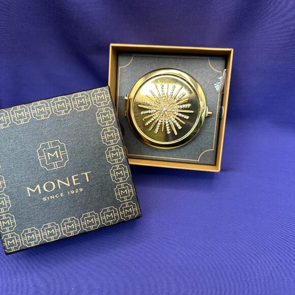 Monet Compact Mirror w/ Jeweled Starburst Design. New in Box - Picture 2 of 11